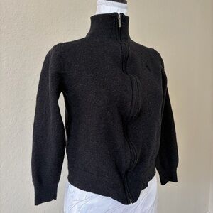 Brooks Brothers 346 Merino Wool Black Fuzzy Zip Jacket Youth Large